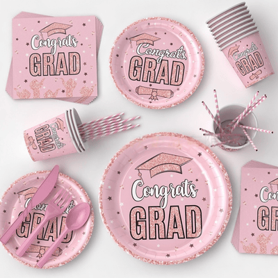 Hot sale pink girls graduation season party tableware set 