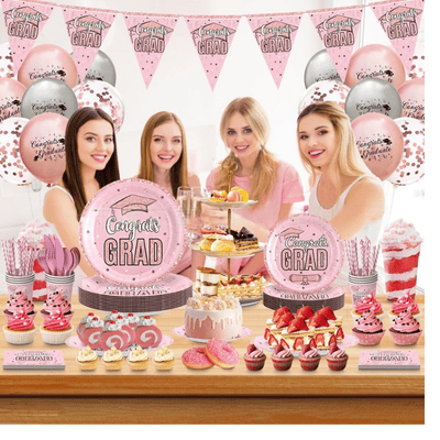 Hot sale pink girls graduation season party tableware set 