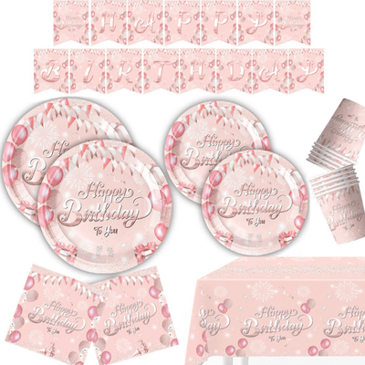 Pink theme plate cup napkin straw disposable paper tableware