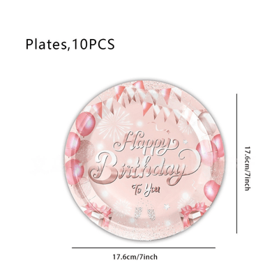 Pink theme plate cup napkin straw disposable paper tableware