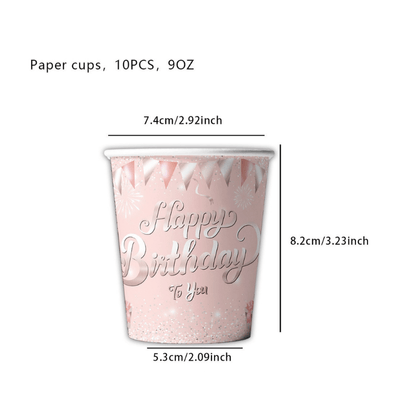 Pink theme plate cup napkin straw disposable paper tableware
