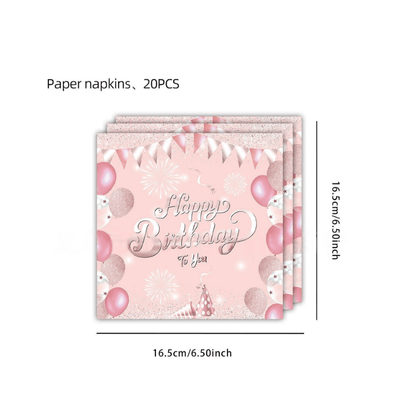 Pink theme plate cup napkin straw disposable paper tableware