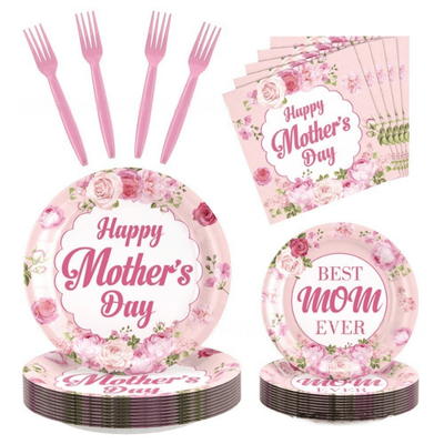  2025 pink happy mother's day party decorations tableware set