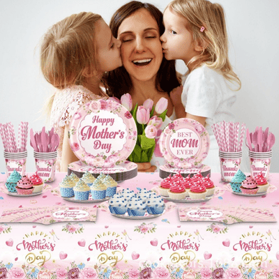  2025 pink happy mother's day party decorations tableware set