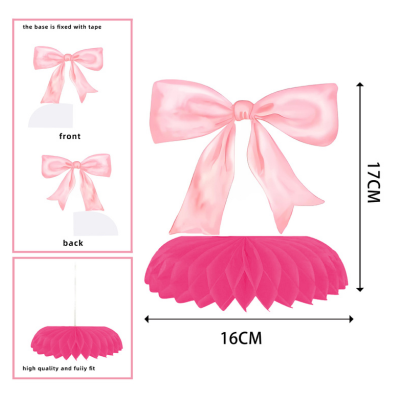 Pink bow theme paper honeycomb centerpiece table decorations