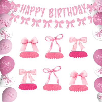 Pink bow theme paper honeycomb centerpiece table decorations