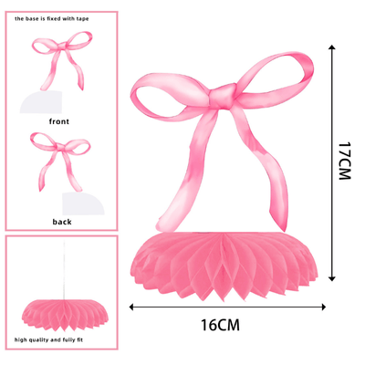 Pink bow theme paper honeycomb centerpiece table decorations