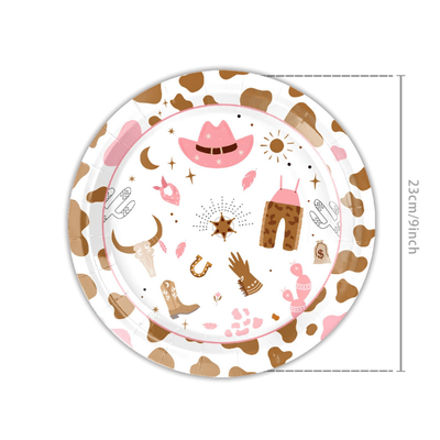 Pink cowboy cowgirl theme party decoration tableware sets 