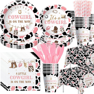 Pink cowboy cowgirl theme party decoration tableware sets 