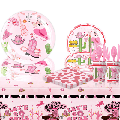 Wholesale children girl cowboy theme party tableware set