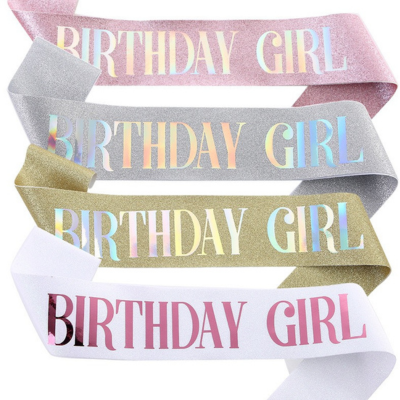 Glitter sash with silver foil birthday girl queen printing