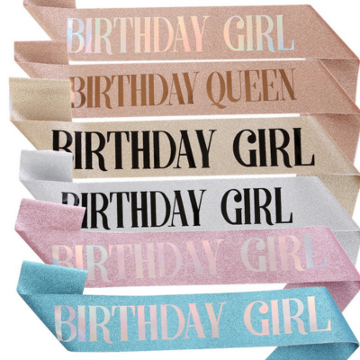 Glitter sash with silver foil birthday girl queen printing