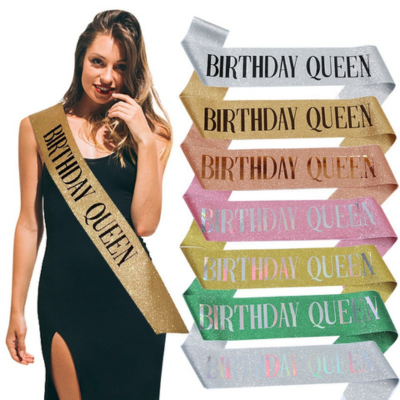 Glitter sash with silver foil birthday girl queen printing