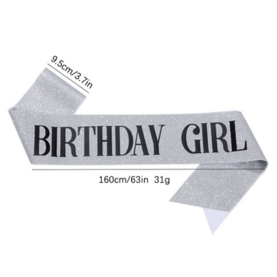 Glitter sash with silver foil birthday girl queen printing