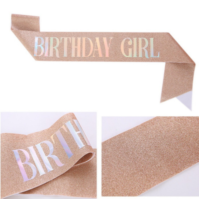 Glitter sash with silver foil birthday girl queen printing