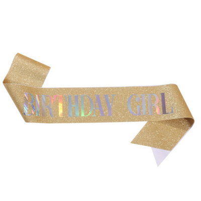 Glitter sash with silver foil birthday girl queen printing