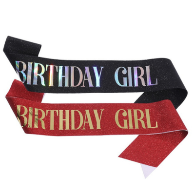 Glitter sash with silver foil birthday girl queen printing