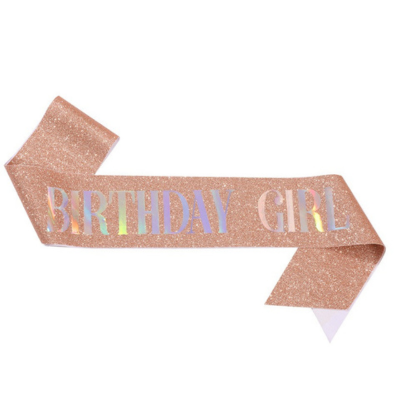 Glitter sash with silver foil birthday girl queen printing