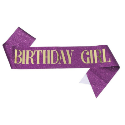 Glitter sash with silver foil birthday girl queen printing