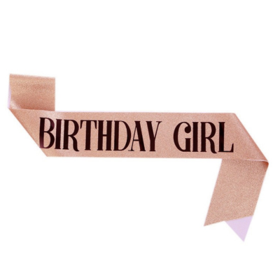 Glitter sash with silver foil birthday girl queen printing
