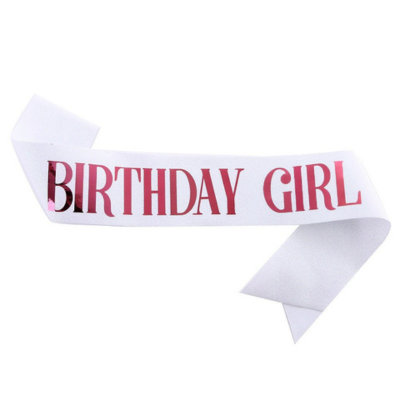 Glitter sash with silver foil birthday girl queen printing
