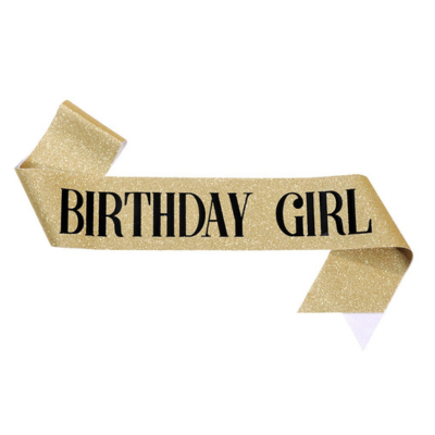 Glitter sash with silver foil birthday girl queen printing