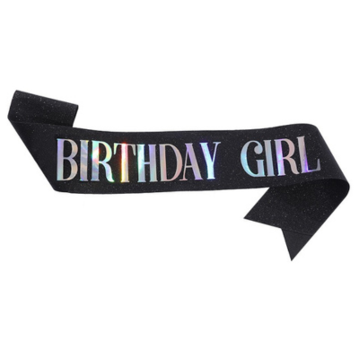 Glitter sash with silver foil birthday girl queen printing