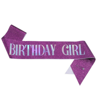 Glitter sash with silver foil birthday girl queen printing