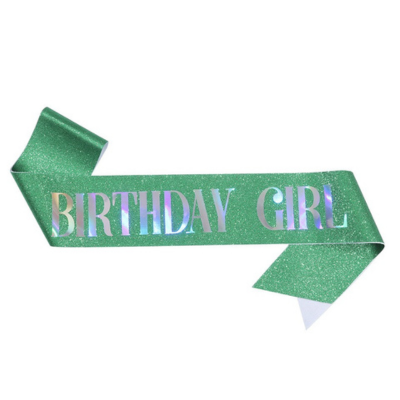 Glitter sash with silver foil birthday girl queen printing