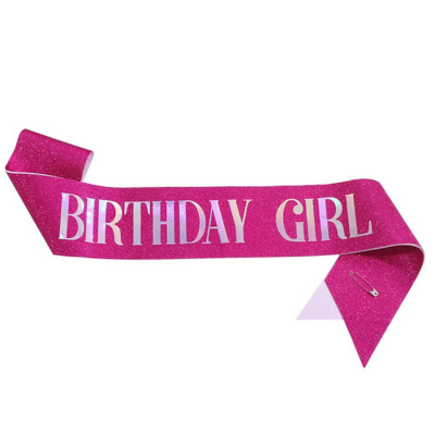 Glitter sash with silver foil birthday girl queen printing