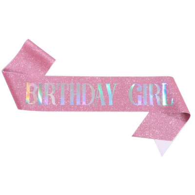 Glitter sash with silver foil birthday girl queen printing