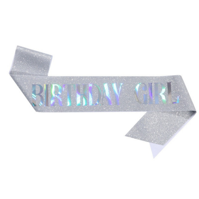 Glitter sash with silver foil birthday girl queen printing