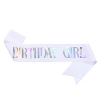 Glitter sash with silver foil birthday girl queen printing