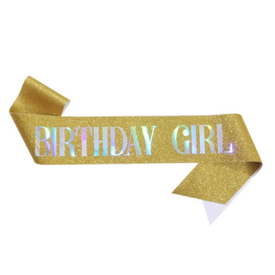 Glitter sash with silver foil birthday girl queen printing