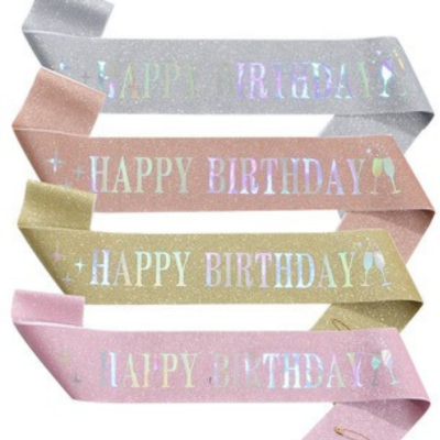 Glitter sash with silver foil birthday girl queen printing