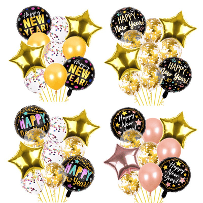 10pcs happy new year party confetti foil latex balloon set 