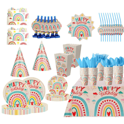 Rainbow theme party disposable tableware set kids party 