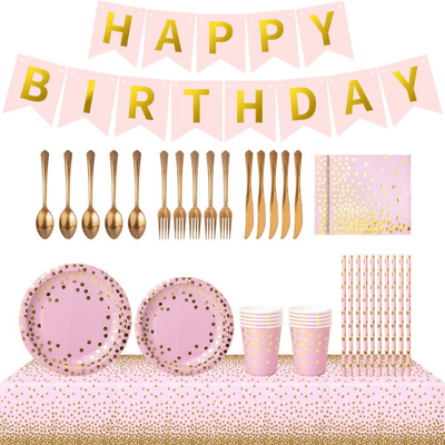 Wedding party pink gold dot disposable dinnerware set