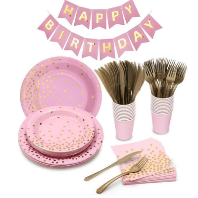 Wedding party pink gold dot disposable dinnerware set