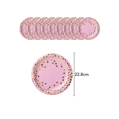 Wedding party pink gold dot disposable dinnerware set