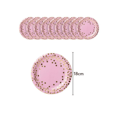 Wedding party pink gold dot disposable dinnerware set