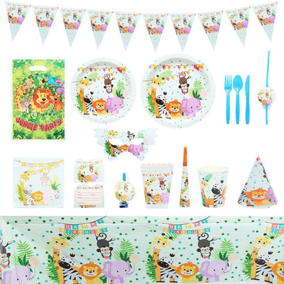 Jungle animal kids birthday party tableware decoration set