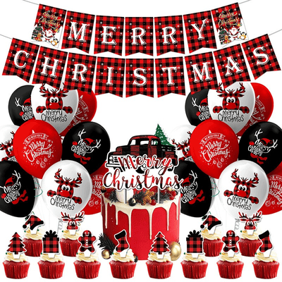 New merry christmas party balloon banner cake topper dress up