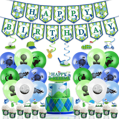 Golf theme blue green birthday party background decoration