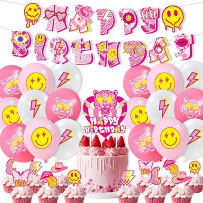 Hot pink leopard print girls kids birthday party decorations