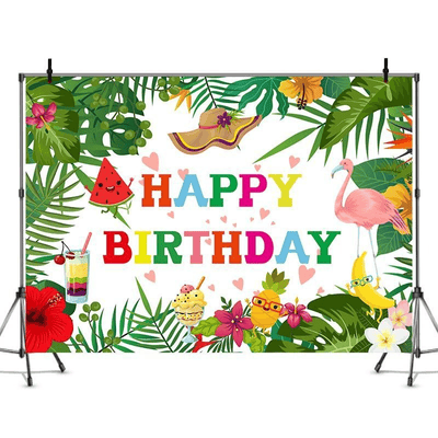 Forest animal flamingo tropical theme birthday party backdrop 