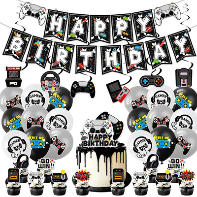 Black and white game console theme birthday party supplies