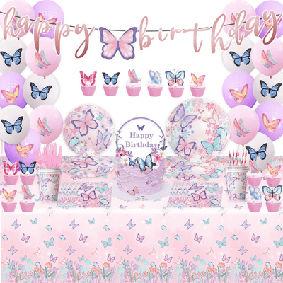 Butterfly fairy theme tableware kids girls birthday decor