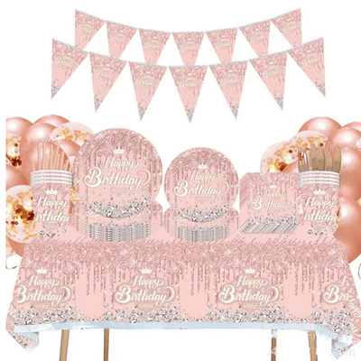 Pink Diamond Theme girls birthday tableware set decoration