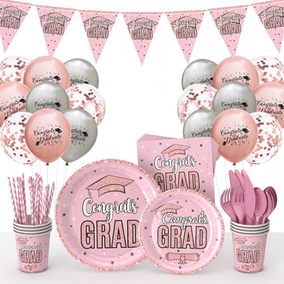 Hot sale pink girls graduation season party tableware set 